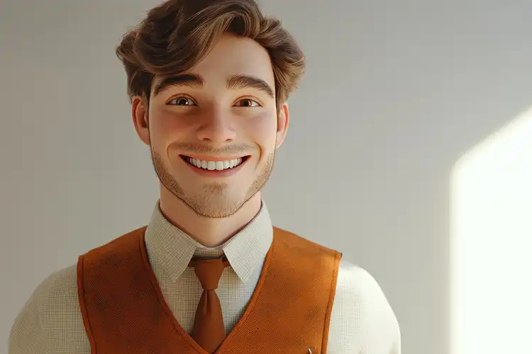 :Digitale Avatar-Figur mit vollem Haar und freundlichem Gesichtsausdruck – symbolisiert das idealisierte Selbstbild in virtuellen Welten