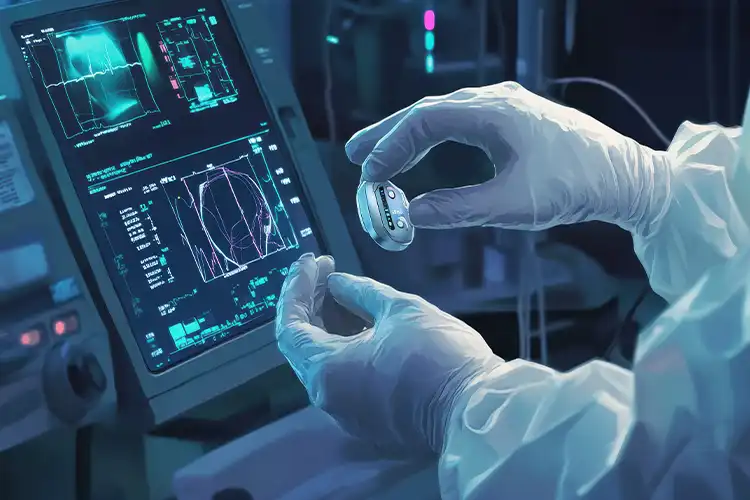 Ein Mediziner führt mit einem modernen Gerät eine Analyse durch