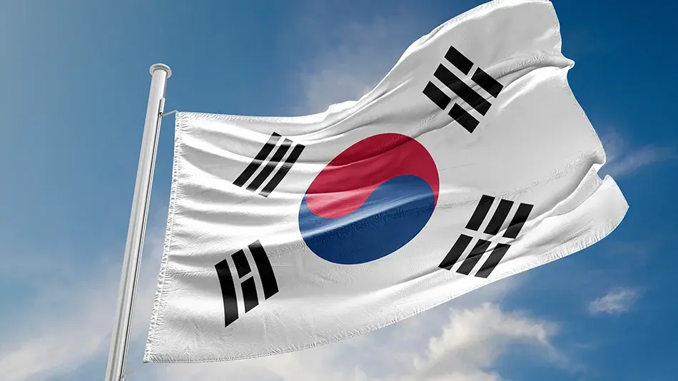 Bild zeigt die im Wind wehende Flagge von Südkorea