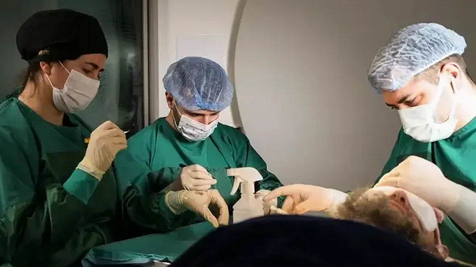 Das Bild zeigt das medizinische Team von Elithair bei der Vorbereitung der Transplantate, die in die Spenderstelle eines Patienten eingesetzt werden